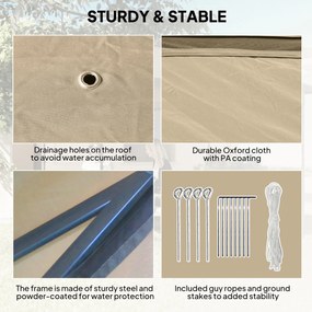 Outsunny Składany Pawilon, Ogrodowy Pawilon, Metal i Planowany Materiał, Zasłony z Siatki, Otwory Odpływowe, 330 dł. x 330 szer. x 288 wys. cm, Beżowy