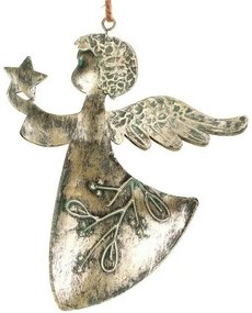 Zawieszka świąteczna Anioł 2 szt., metal, złoty,16 x 1 x 13 cm