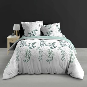 Biało-zielona pościel dwuosobowa z perkalu bawełnianego 240x220 cm Wendy – douceur d'intérieur