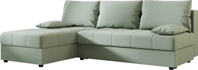 Rozkładana narożna sofa VENORIA SLIM 200x143 cm, jasnozielona, uniwersalna + 2 poduszki GRATIS