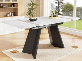 Stół jadalny składany 99-159 x 74 cm - 6 do 8 osób - z MDF - Biały + Czarny