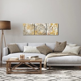 Obraz - Ściana w stylu vintage z kwiatami (z zegarem) (90x30 cm)