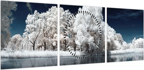 Obraz - Śnieżnobiałe drzewa (z zegarem) (90x30 cm)