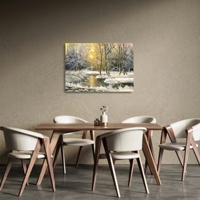 Obraz na szkle - Domek w lesie, obraz olejny (70x50 cm)