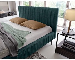 Morskie tapicerowane łóżko dwuosobowe ze schowkiem ze stelażem 140x200 cm Plissa – ELTAP