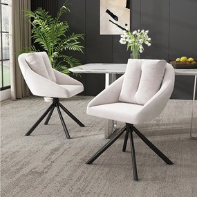 Zestaw 2 obrotowych krzeseł do jadalni, beżowy aksamit, krzesło z tapicerowanym oparciem, czarne metalowe nogi