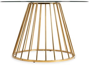 Zestaw Stół Okrągły Szklany OLIVIER 120 cm i 4 Krzesła Tapicerowane do Salonu YORK Kremowe Welurowe Glamour