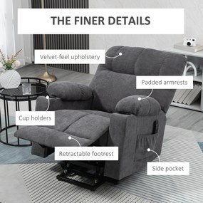 HOMCOM Fotel dla seniora z funkcją podnoszenia i leżenia z pilotem ciemnoszary 144 cm x 91 cm x 88 cm | Aosom PL