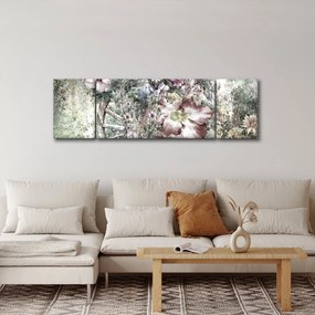 Obraz kwiatów na drewnianym kole (170x50 cm)