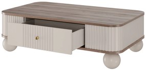 Stolik kawowy z szufladą Vesper 103x60 cm - kaszmir / orzech / złote uchwyty / nogi kule
