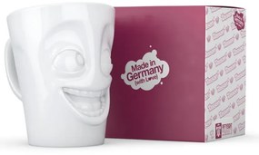 Biały uśmiechnięty porcelanowy kubek z uchem 58products, 350 ml