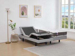 Łóżko elektryczne relaksacyjne dekoracyjne + materac 3-strefowy 100% lateks - 2 x 90 x 200 cm - Tkanina - Szary - PANISOLA marki Ysmée