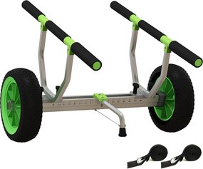 SPORTNOW Wózek do łodzi, regulowana szerokość, nośność do 100 kg, aluminium, czarno-zielony, 79 x 72,5 x 42 cm