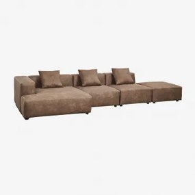 Sofa Modułowa Z Szezlongiem Narożnym Lewym, 3-częściowa Z Pufą ↔︎390 Cm Bruna Zamsz W Kolorze Brązowej Kawy - Sklum