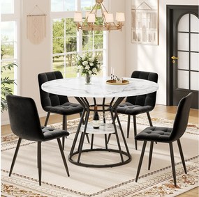 Zestaw 5 stołów i krzeseł do jadalni - 100 x 100 x 76 cm - 4 aksamitne krzesła + stół ze czarnymi nogami - MDF + Metal - czarny