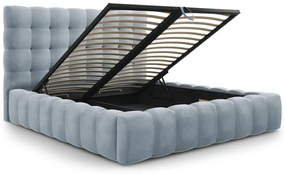 Jasnoniebieskie tapicerowane łóżko dwuosobowe ze schowkiem i stelażem 200x200 cm Bali – Cosmopolitan Design
