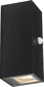 Lampa ścienna czarna 2 światła IP44 z czujnikiem ruchu - Baleno