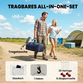 Outsunny Namiot tunelowy 4-osobowy, namiot rodzinny z sypialnią i salonem, okna, mata podłogowa, 3000 mm słupa wody | Aosom PL