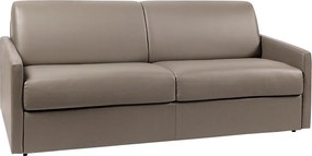 Kanapa 4-osobowa rozkładana typu express z ekoskóry w kolorze taupe z siedziskiem z pianki z pamięcią kształtu - Powierzchnia spania na szerokich listwach 160 cm - Materac 18 cm CALIFE