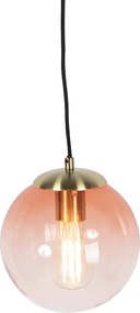 Lampa wisząca w stylu art deco mosiądz z różowym szkłem 20 cm - Pallon