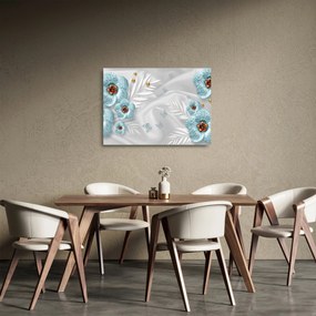 Obraz na szkle - 3D niebieskie kwiaty (70x50 cm)