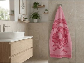 Ręcznik kąpielowy dziecięcy BEBÉ lokomotywa różowy 30x50 cm
