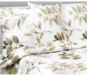 Bellatex Pościel satynowa Listy brązowa, 140 x 220cm, 70 x 90 cm, 140 x 220 cm, 70 x 90 cm