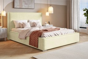 Łóżko tapicerowane 140x200 cm Sydney z pojemnikiem - lamówka, stelaż metalowy, welur - wanilia (Amor Velvet 4323)