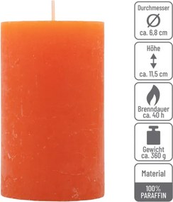Rustykalne pomarańczowe świece słupkowe 6,8x11,5 cm, 6 szt.