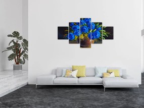Obraz niebieskich kwiatów w wazonie (125x70 cm)