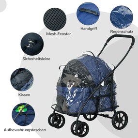 Outsunny Wózek dla Psa Składany Osłona Przeciwdeszczowa Granatowy | Aosom PL
