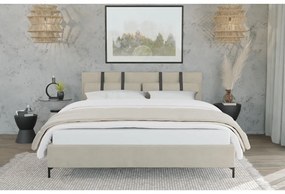 Beżowe tapicerowane łóżko ze stelażem 90x200 cm Tulsa – Ropez