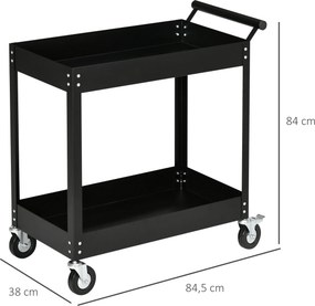 DURHAND Wózek Warsztatowy, 2 Półki, Na Kółkach, Stal, do 150 kg, 84,5 x 38 x 84 cm, Czarny