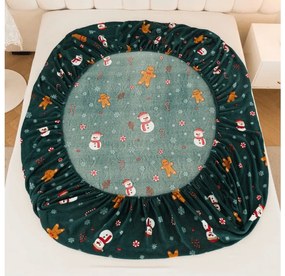 PrzytulneMieszkanie.pl Prześcieradło z mikropluszu SNOWMAN AND GINGERBREAD 200x200 cm zielone