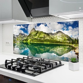Szkło do Kuchni na Ścianę Odbicie Gór W Jeziorze