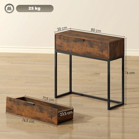 HOMCOM Stolik konsolowy z szufladą, design industrialny, przedpokój salon, 80x30x76 cm, czarny
