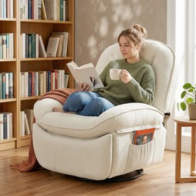 HOMCOM Fotel Relaksacyjny, Obracany Fotel z Funkcją Kołysania i Rozkładania, Głębokie Siedzisko, Grube Oparcie, Łatwy Montaż, Kremowy | Aosom PL