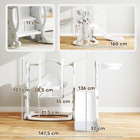 AIYAPLAY 4-w-1 Zestaw do zabawy dla małych dzieci: Zjeżdżalnia, Huśtawka, Zestaw do wspinaczki, Kosz do koszykówki, Plastik, Design z Królikiem, Szary