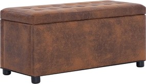 Brązowy puf do przechowywania 87,5 cm z zamszowego ekoskóry z dużą przegrodą i solidną drewnianą ramą