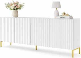 Biała komoda glamour z lamelami na złotych nogach L5-H47