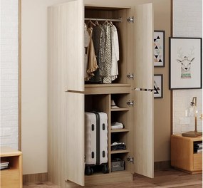 Szafa ubraniowa 70x40x170 cm - z 4 drzwiami - z przegrodami przechowawczymi - Naturalny