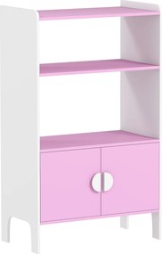 AIYAPLAY Regał na książki dla dzieci, 2 półki, 2 szafki, wolnostojący, design przeciwdziałający przewróceniu, antypoślizgowe stopy, MDF, Różowy+Biały
