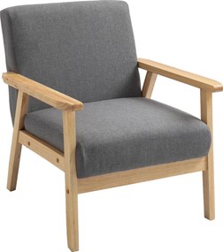HOMCOM Stylowy Fotel Skandynawski - Lite Drewno, Imitacja Lnu, Szary Kolor, Akcentowy Design | Aosom PL