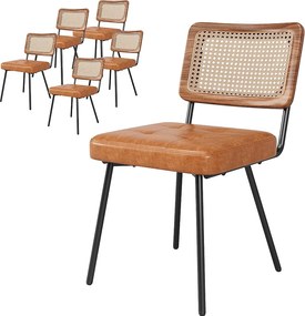 Zestaw 6 krzeseł ze sztucznej skóry - Fotel wypoczynkowy z rattanu - Fotel retro - Metal + PU - Brązowy