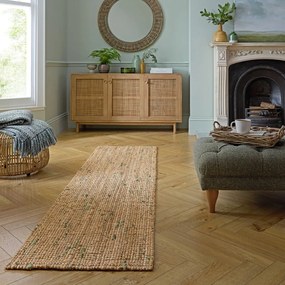 Zielono-naturalny dwustronny chodnik z juty tkany ręcznie 60x230 cm Jute Boucle Green – Flair Rugs