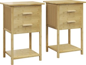 HOMCOM Szafka nocna, zestaw 2 sztuk, design skandynawski, z bambusa, 2 szuflady i półka, 40x34x60cm
