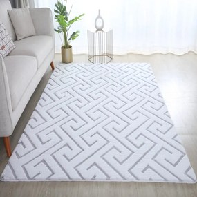 Dywan pluszowy 3D Vision biało-srebrny 80 cm x 250 cm