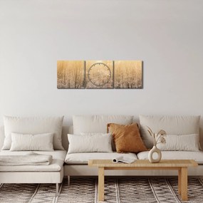 Obraz mroźnego lasu (z zegarem) (90x30 cm)