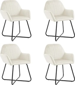 Zestaw 4 krzeseł jadalnianych z kremowym aksamitem z podłokietnikami