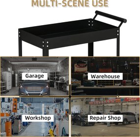 DURHAND Wózek Warsztatowy, 2 Półki, Na Kółkach, Stal, do 150 kg, 84,5 x 38 x 84 cm, Czarny